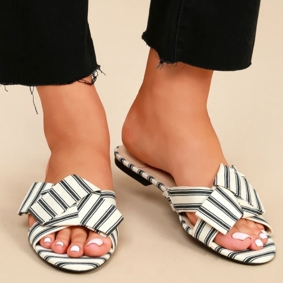 Sole society Slide Slip On Striped Matty Sandals with bow - Picture 1 of 8